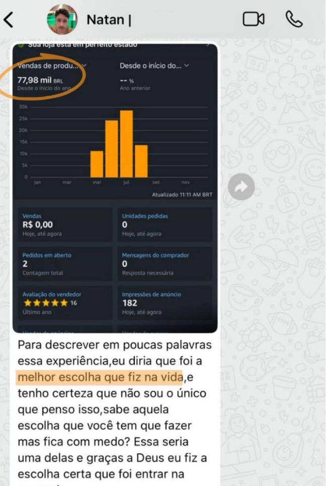 Print de vendas do aluno Natan